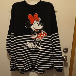 Disney Black and White Striped Minnie Graphic Top with Red Details
